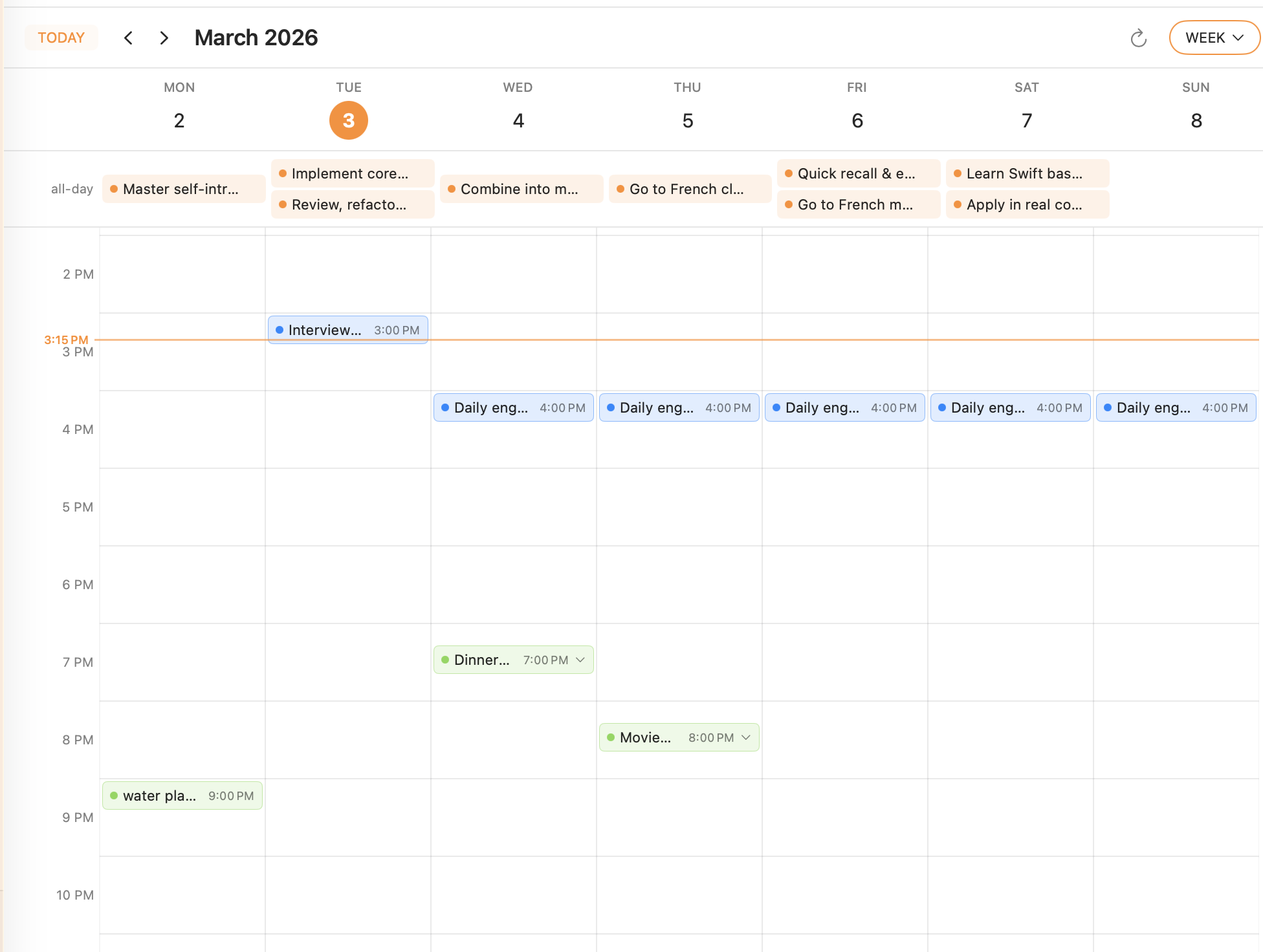 Calendar week view on macOS