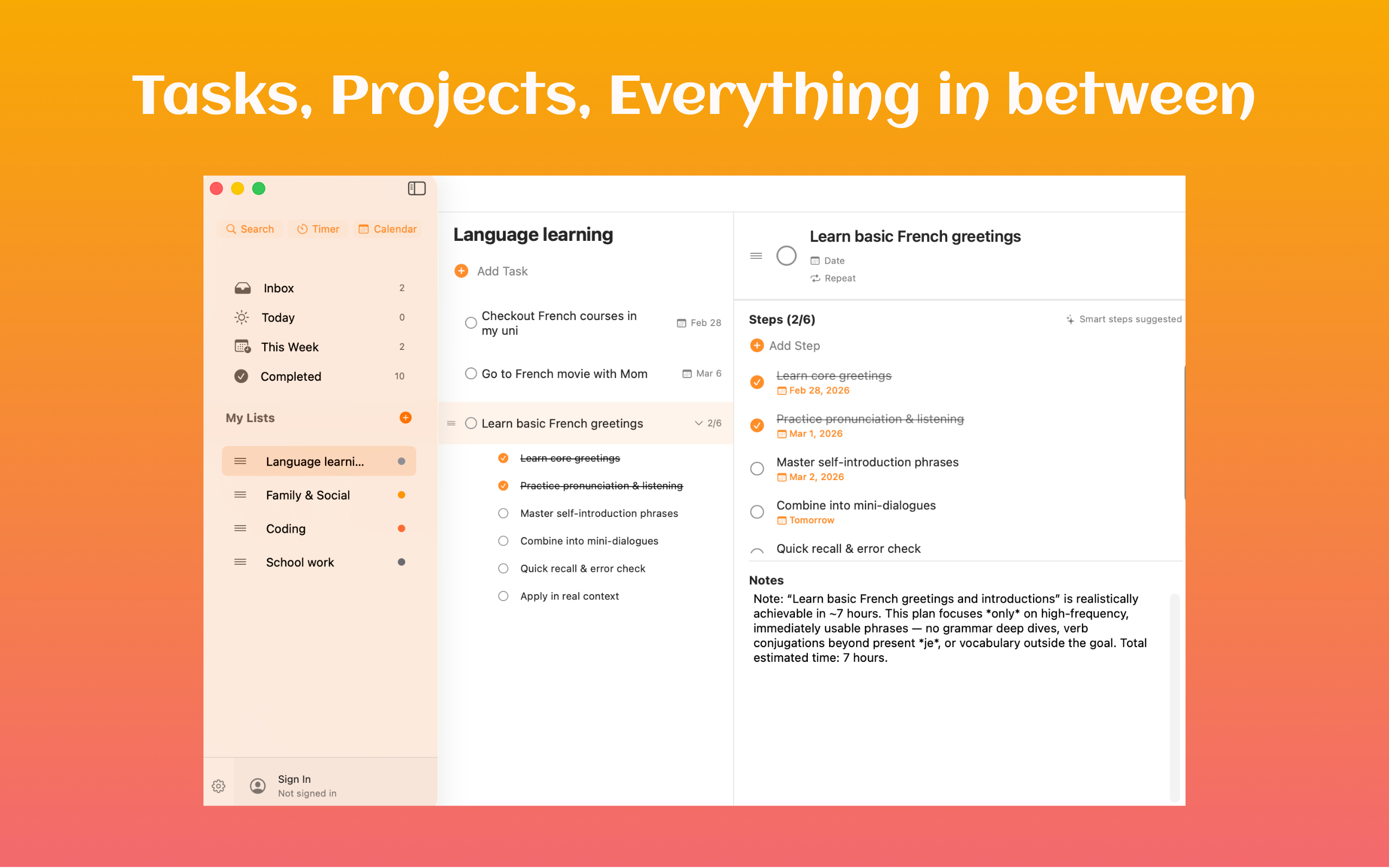 TinySteps macOS app — task management and AI steps